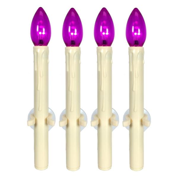 10.75" Vanilla/Purple LED Suction Cup Window Candle with Remote Control (4 Pack)
